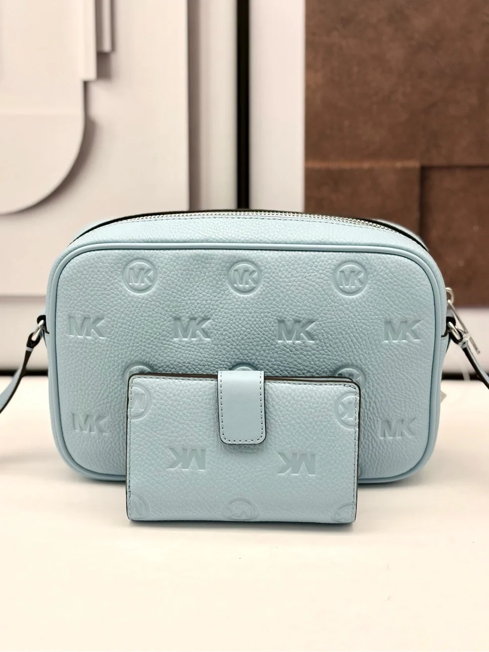 Michael Kors Jet Set Travel Large Debossed Camera Crossbody Bag and Wallet Set
